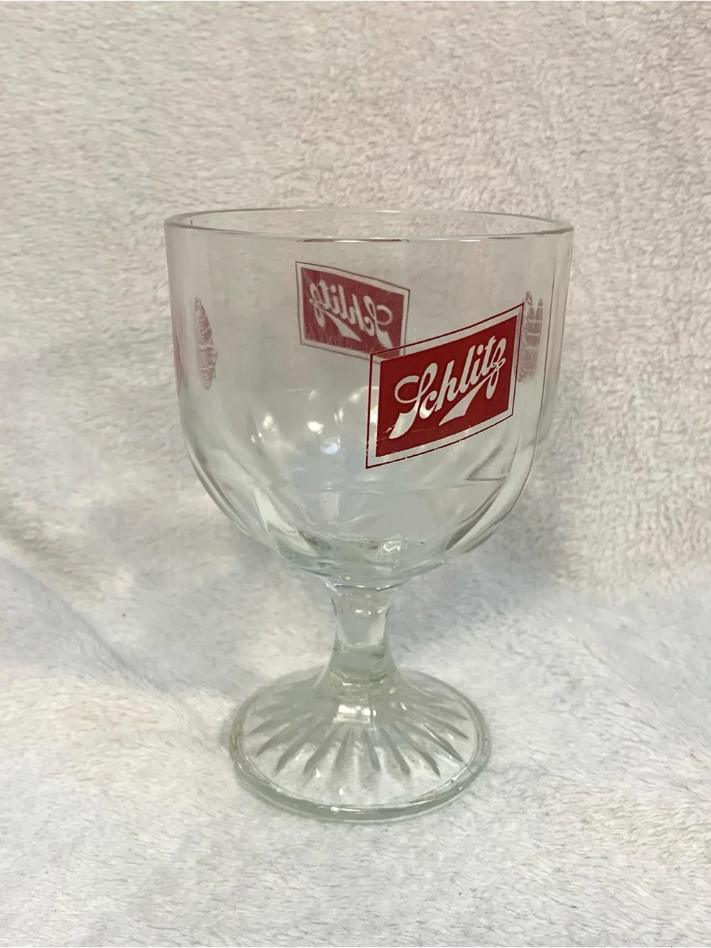 Red Schlitz Beer Goblet Glass - 6” stemmed vintage